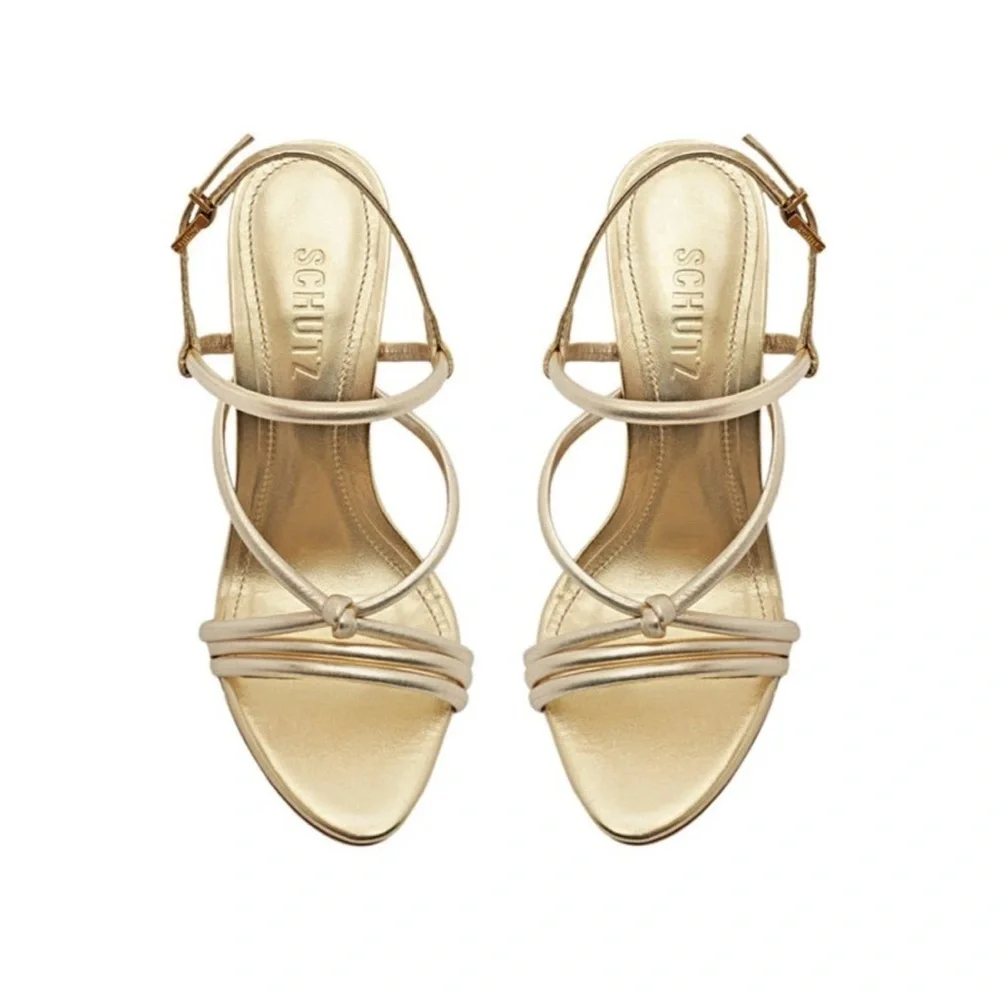 NWT Shultz Daryl Metallic Leather Sandal in Gold Metallic Size 10